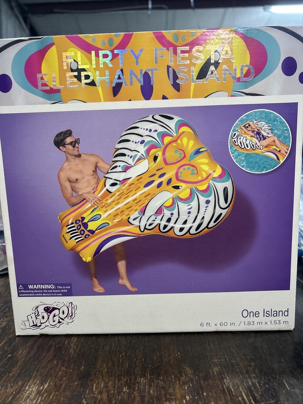 H2OGO! ONE ISLAND Flirty Fiesta ELEPHANT Island Pool FLOAT 6 ft x 60" NEW IN BOX